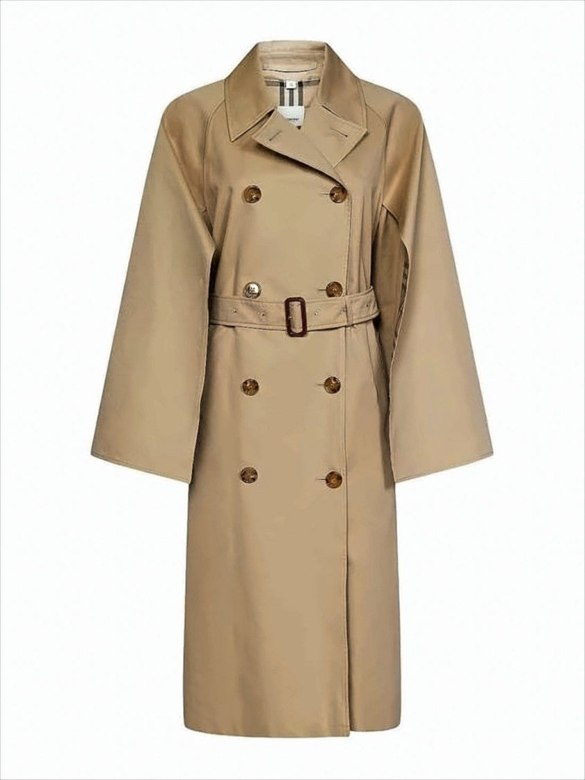 Double-Breasted Brown Trench Coat with Tortoiseshell Buttons