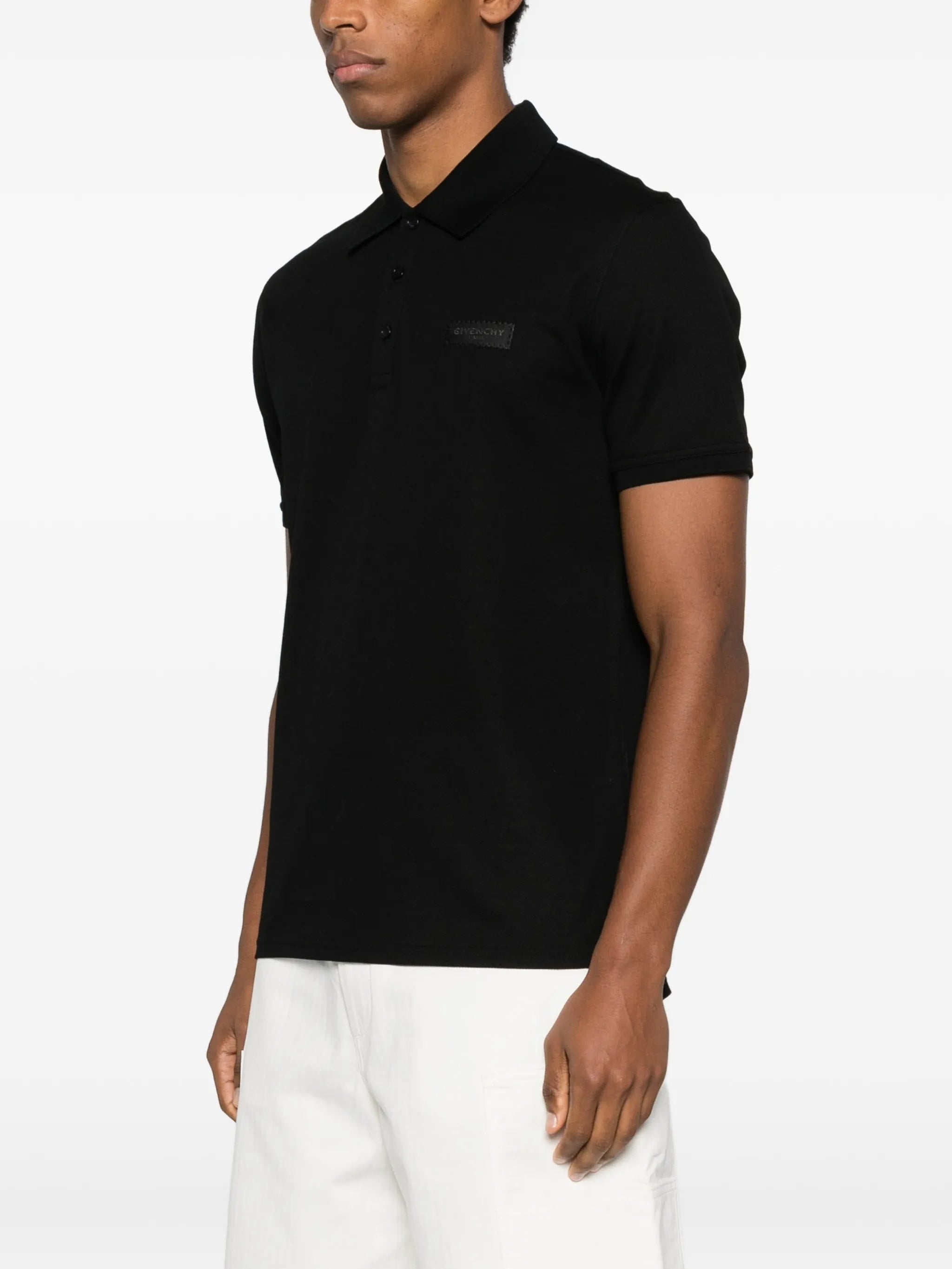 Regular Fit Black Cotton Logo Polo