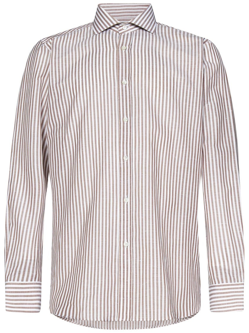 Striped Beige Shirt With Tailored Fit