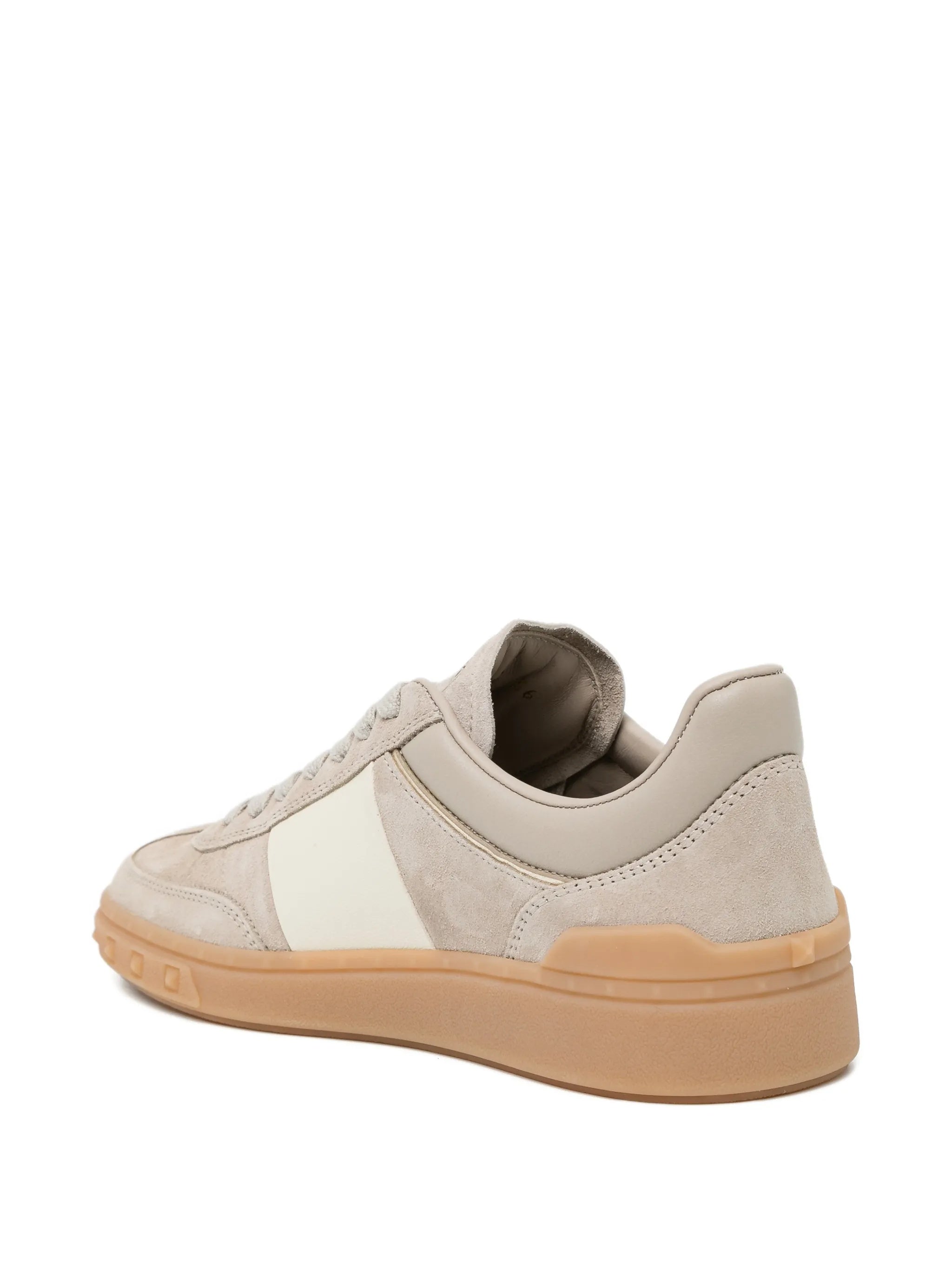 Beige Low-Top Suede Mixed-Material Sneakers
