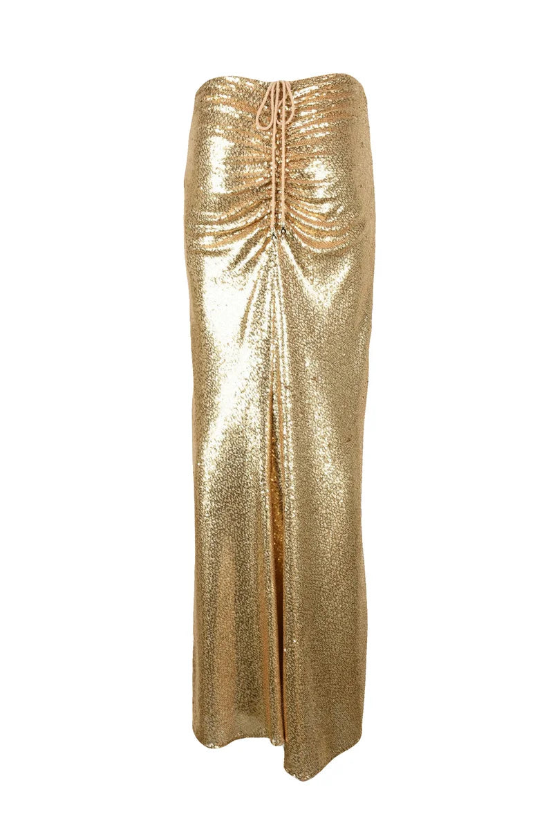 Long Sequin Skirt - Gold