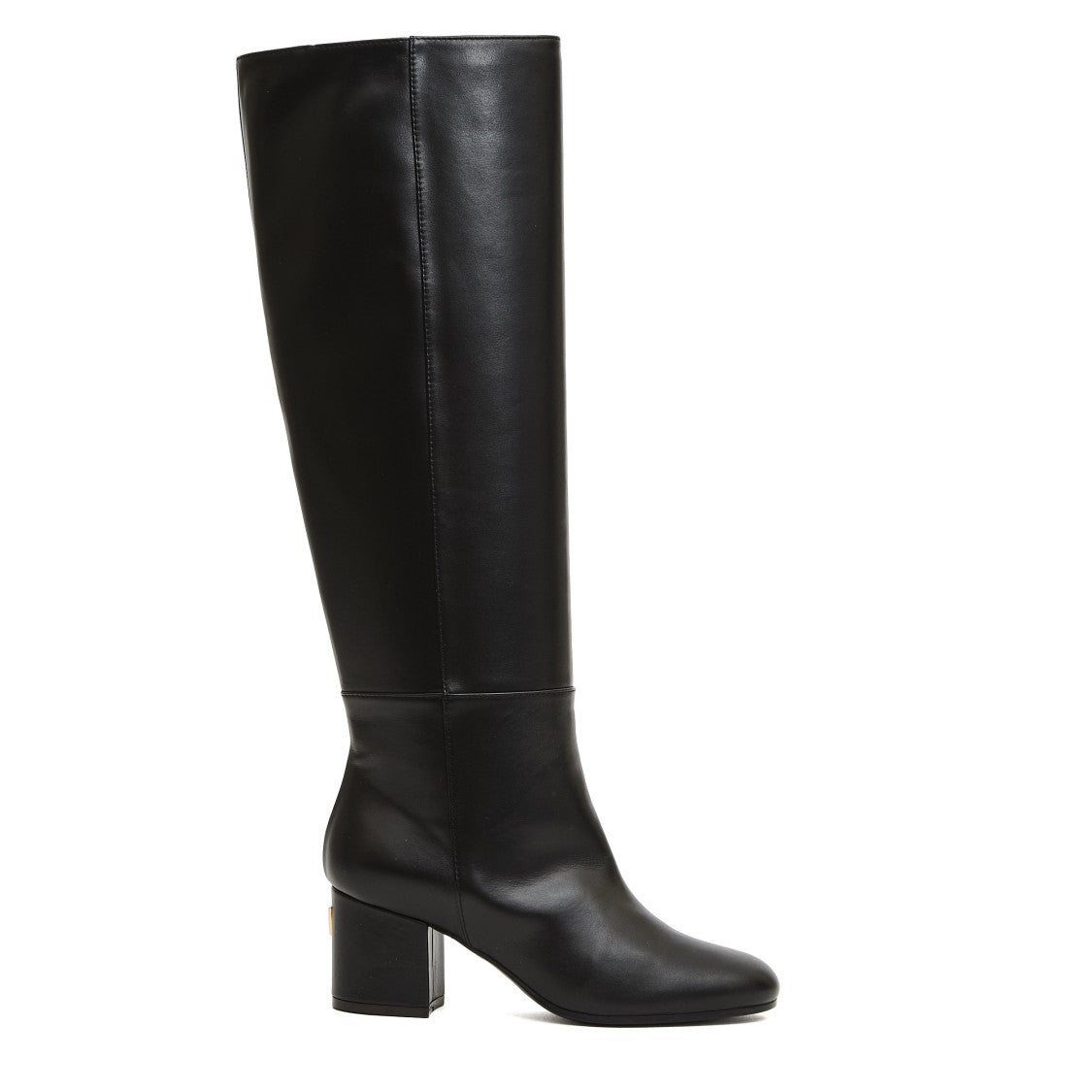 Knee-High Black Leather Boot With 70Mm Block Heel