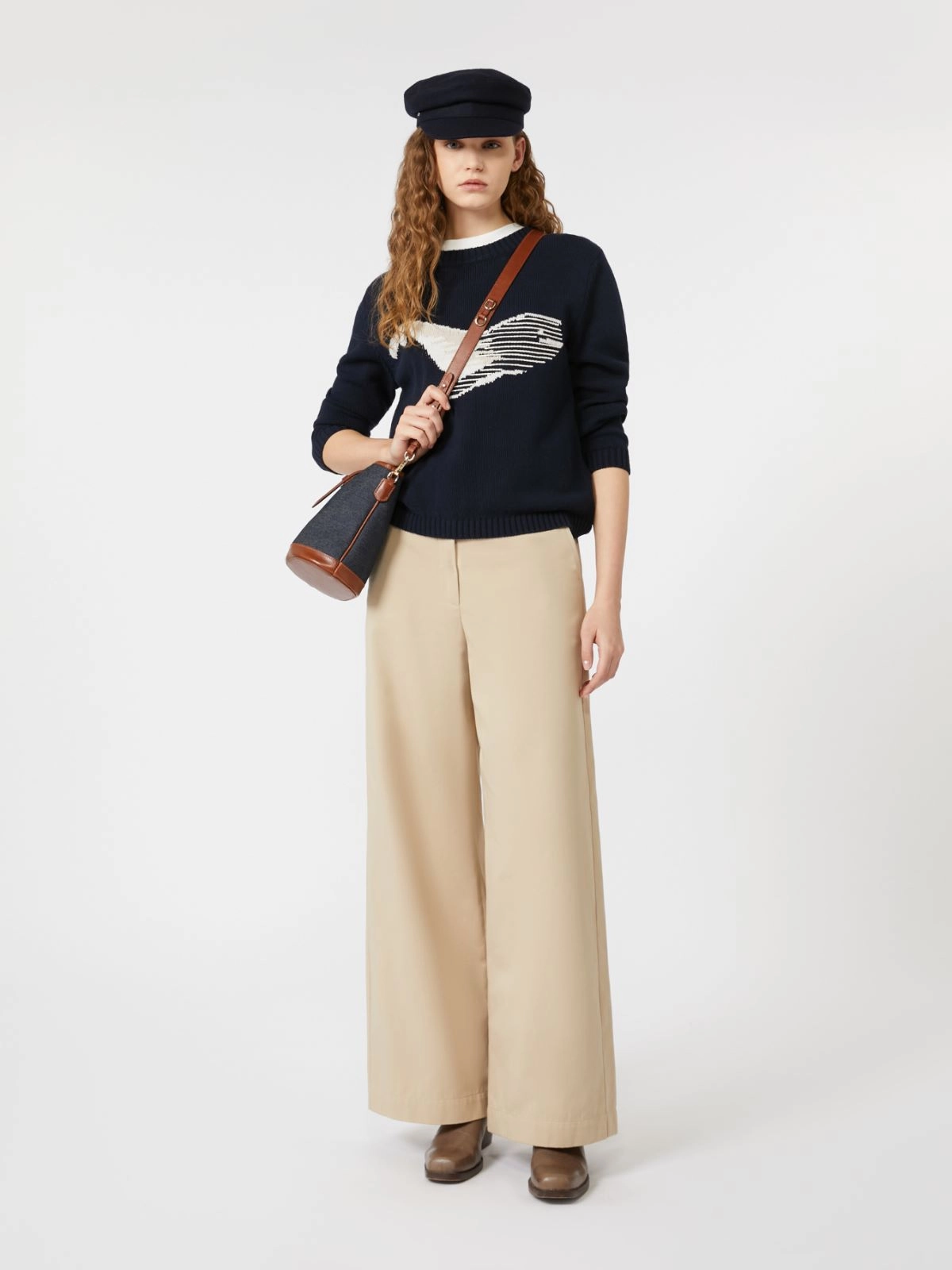 Navy Blue Knit Sweater With Abstract Pattern