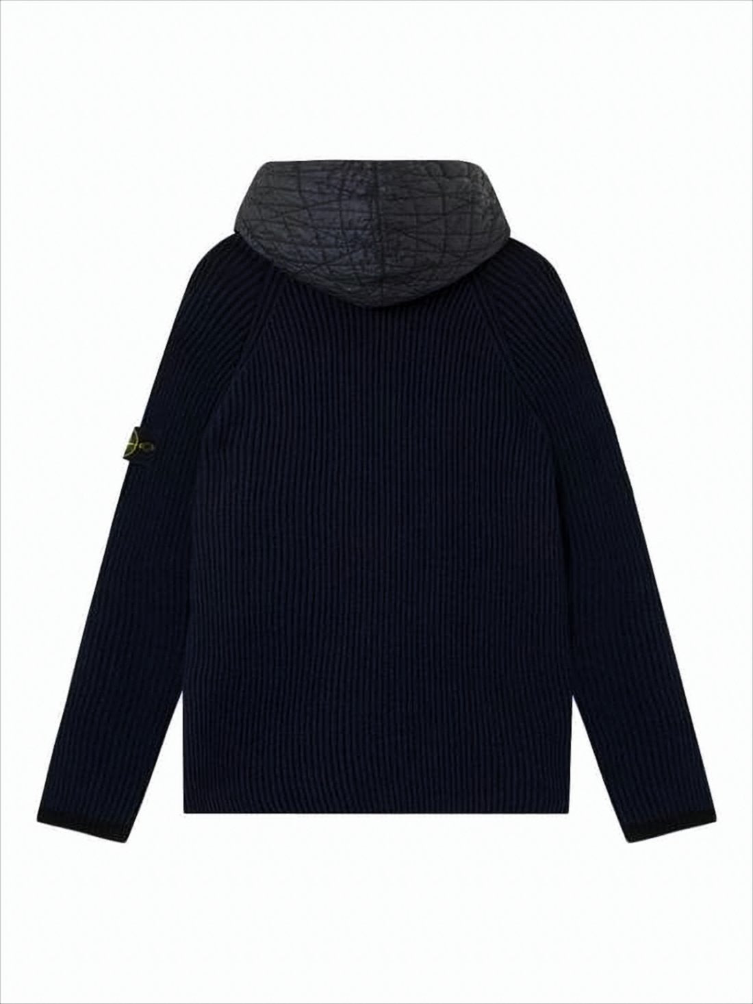 Ribbed Knit Cardigan with Quilted Hood