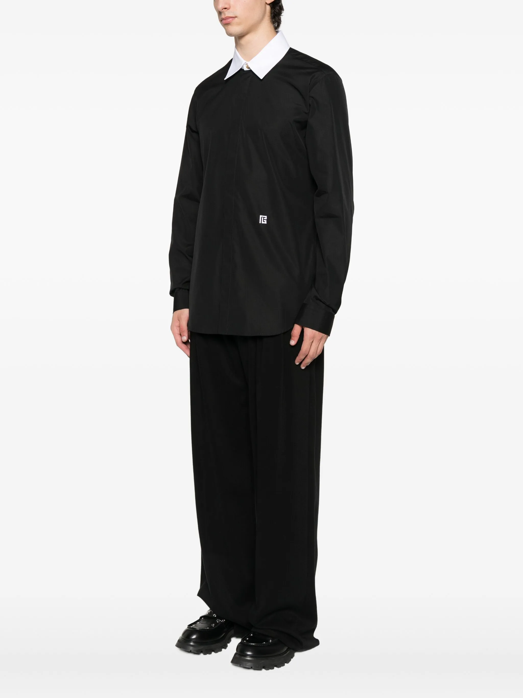 Black Ls Shirt White Collar Shirt