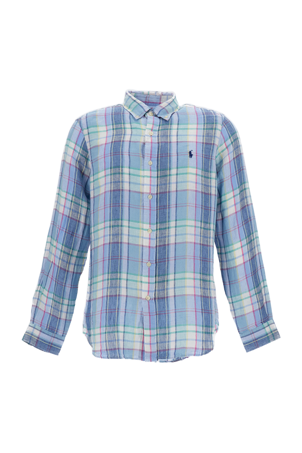 Multicolor Check Linen Button-Down Shirt