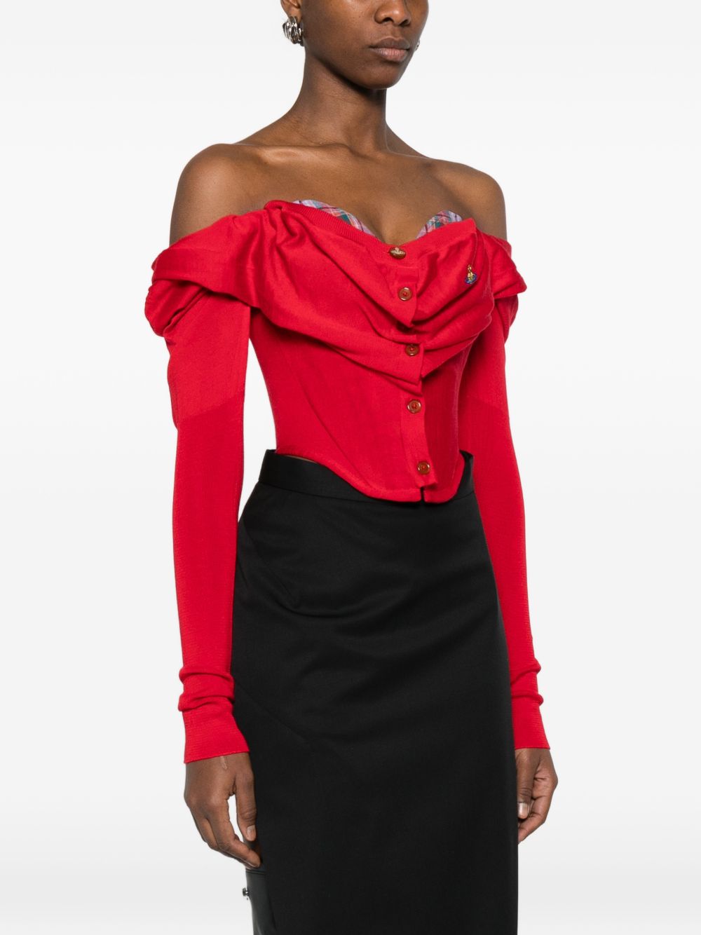 Off-Shoulder Red Top With Draped Neckline