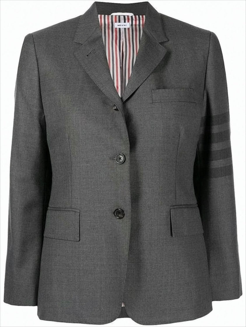 Tailored Grey Wool-Blend Suit Jacket with Signature Stripes