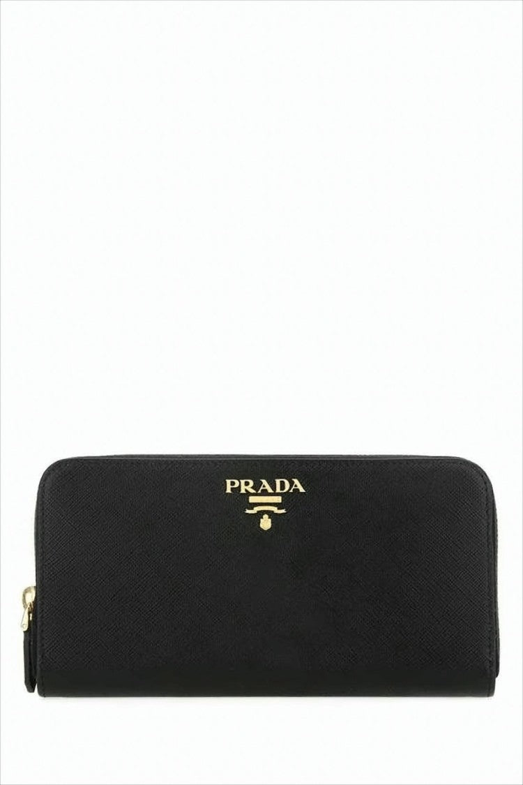 Textured Black Leather Zip-Around Wallet