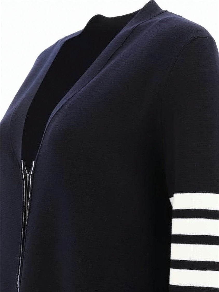 Merino Wool Long Cardigan with Deep V-Neckline and Gold-Tone Buttons