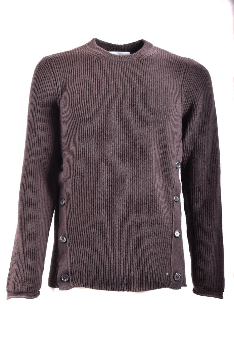 Brown Knitwear With Ribbed Texture And Side Button Detailing