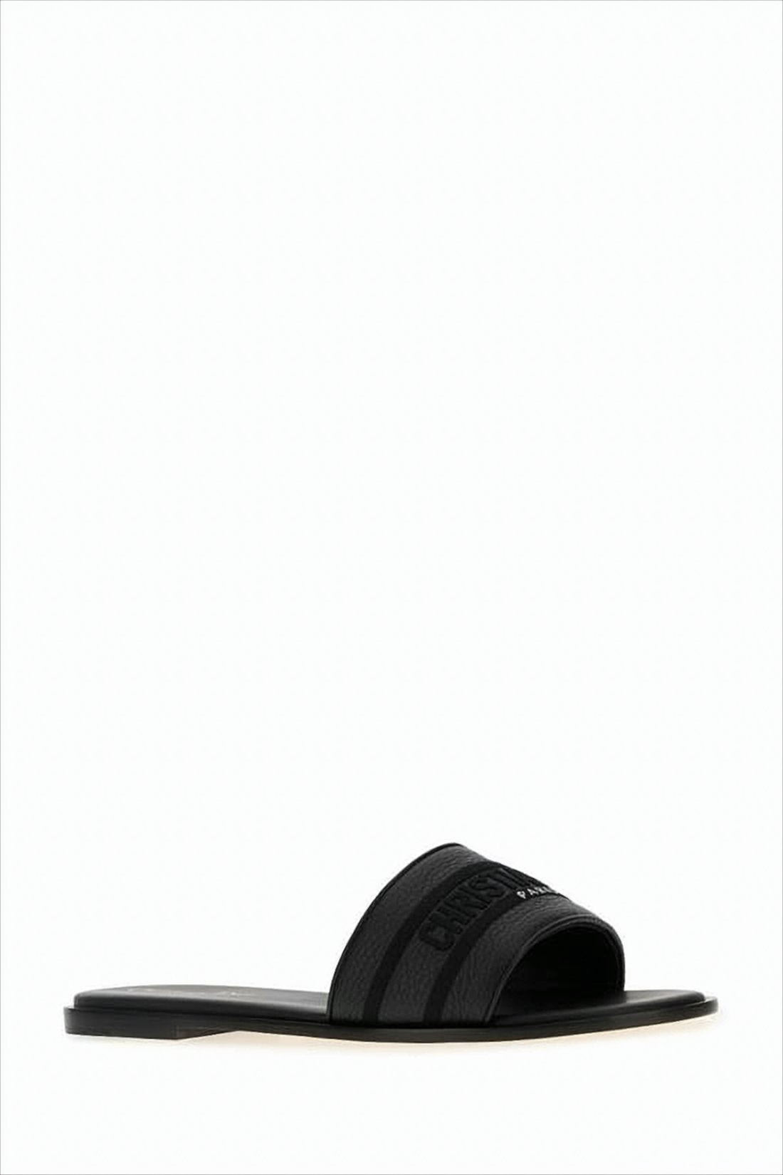 Textured Calf Leather Slide Sandals