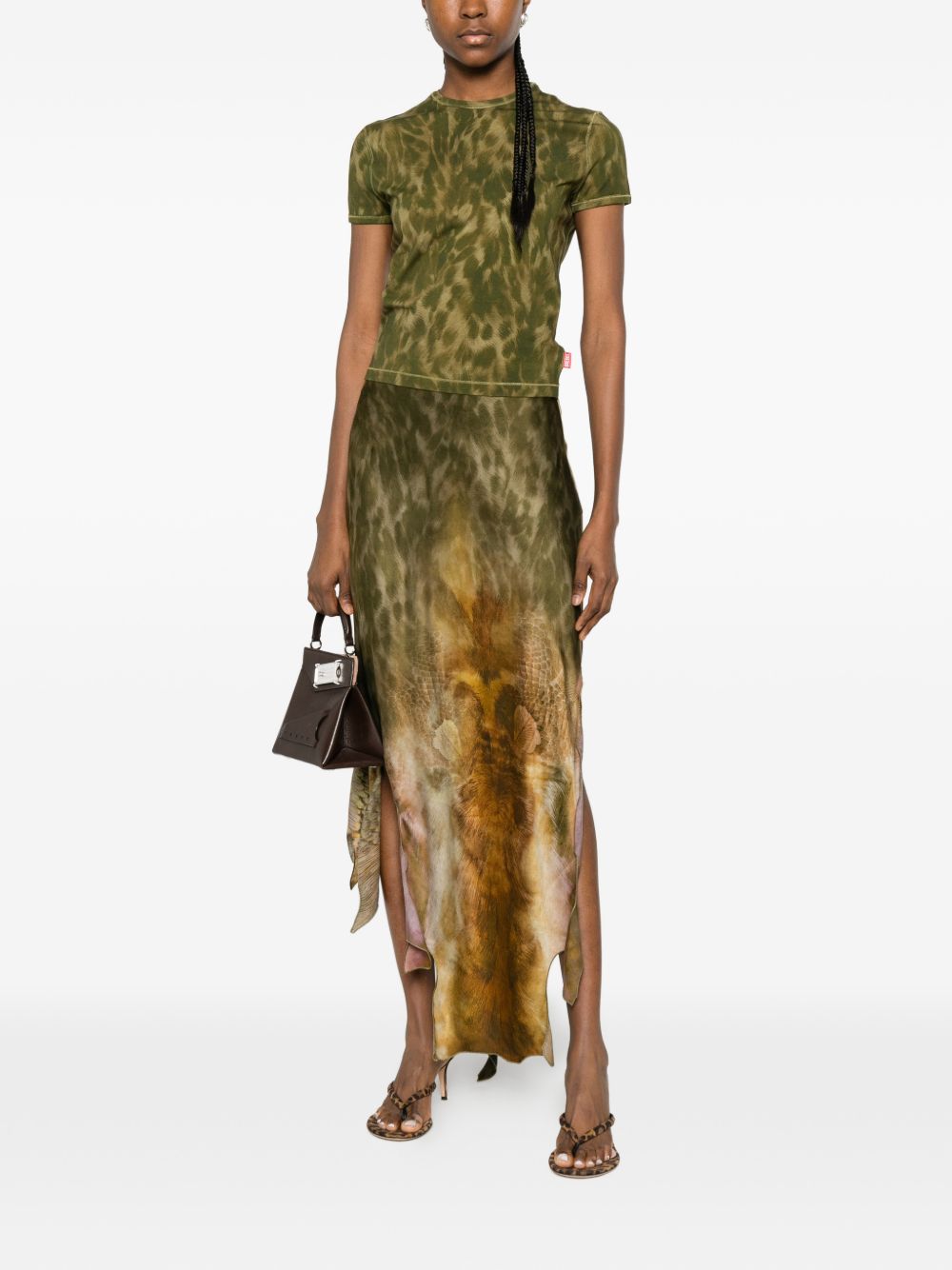 Asymmetrical Midi Skirt With Nature-Inspired Print