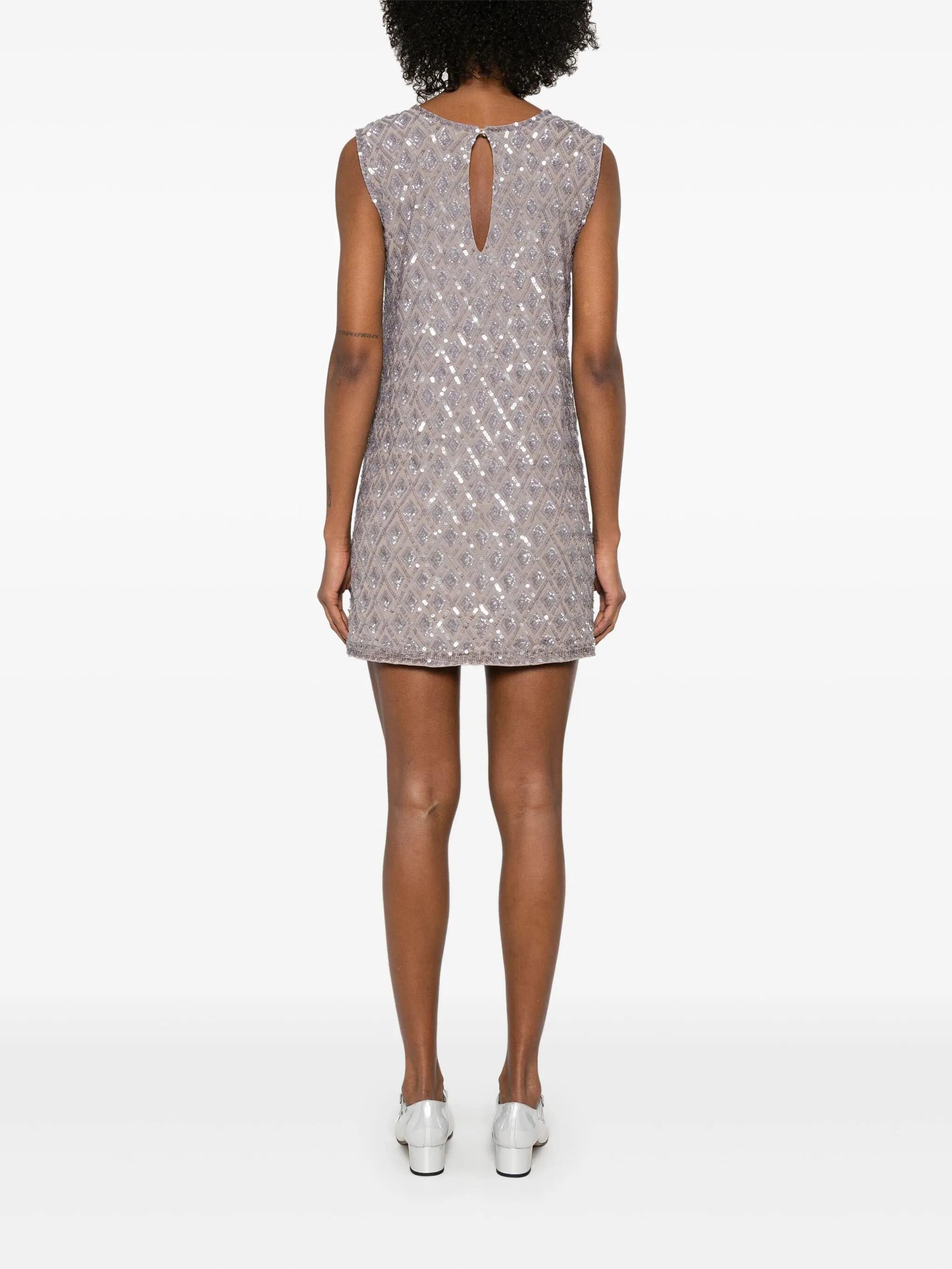 Grey Intricate Embroidered Sequin Polyamide Mini Dress