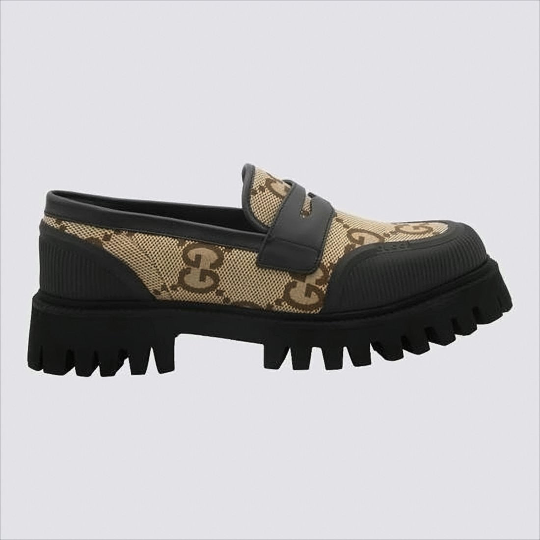 Chunky Sole Brown Monogram Pattern Loafers