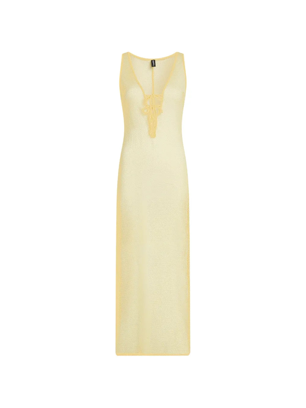 Sleeveless Long Mesh Dress with Lace-Up Detail