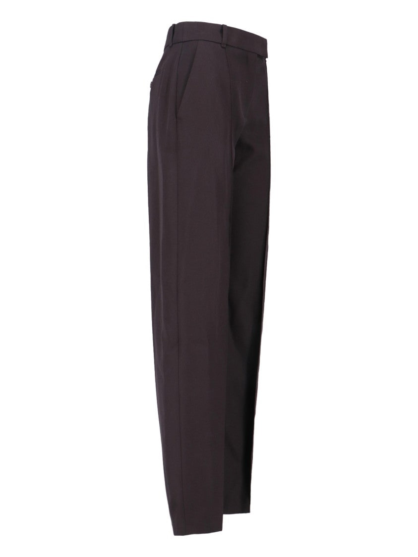 High-Waisted Brown Wool Trousers With Front Pleats