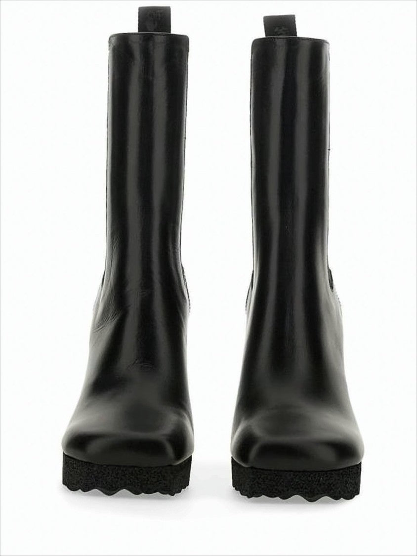 Smooth Leather Ankle Boots with High Block Heel