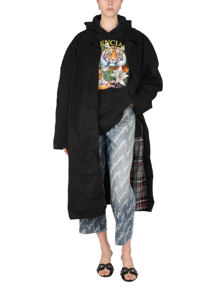 Oversized Carcoat with Pointed Collar and Concealed Closure