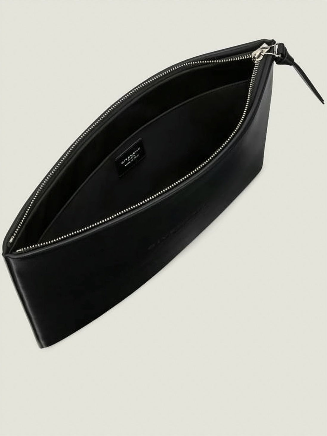 Rectangular Calfskin Leather Clutch with Subtle Embossed Branding