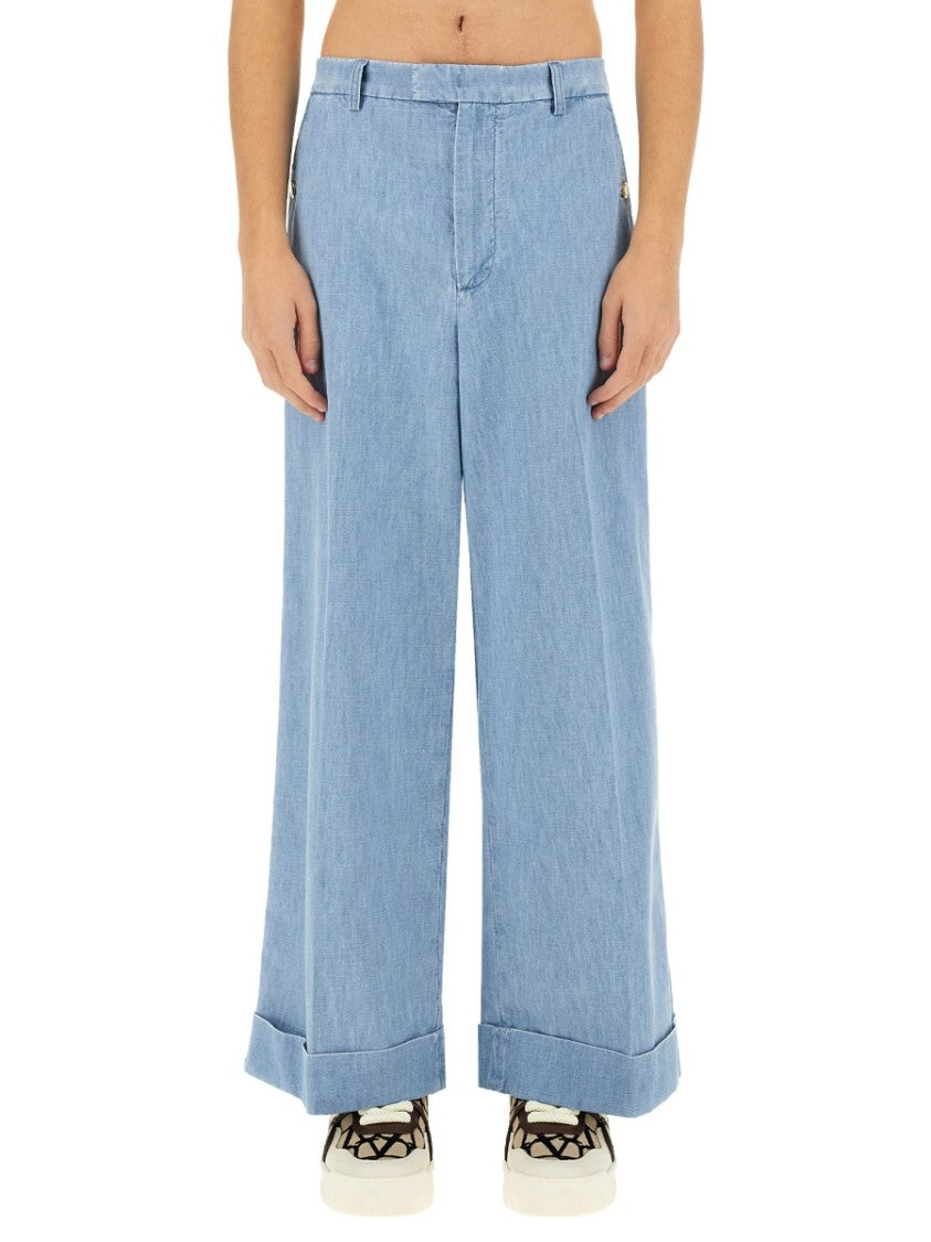 Denim Pants With Distinctive Lapels
