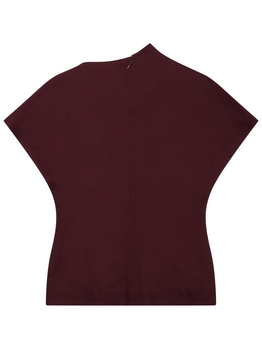 Draped Burgundy Top With Asymmetrical Neckline