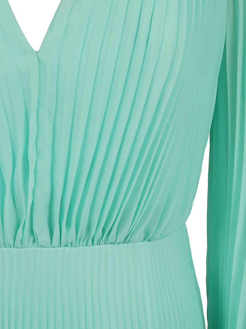 Flowing Pleated Dress With Deep V-Neckline