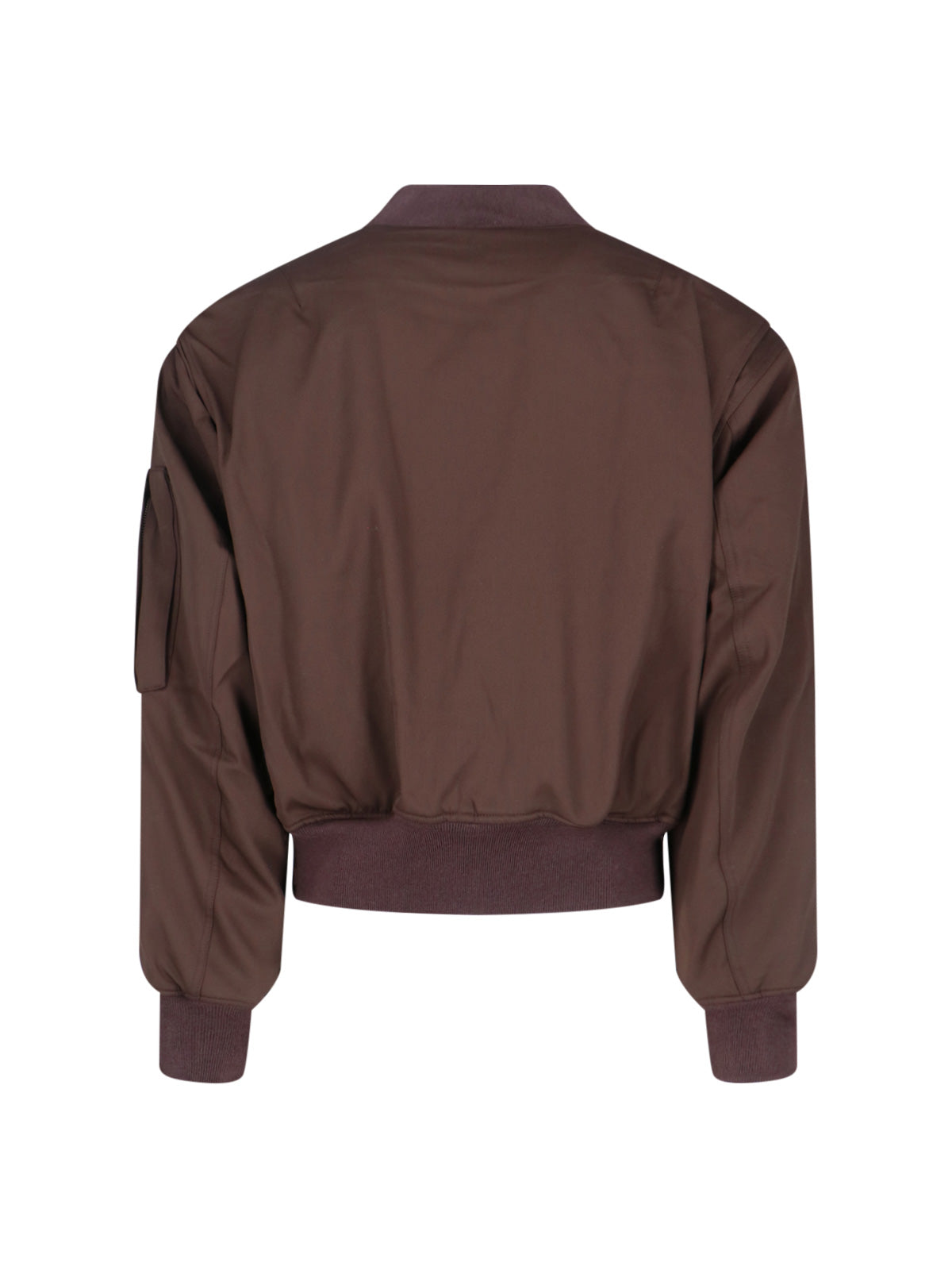 Brown Wool Bomber Jacket with Ribbed Details
