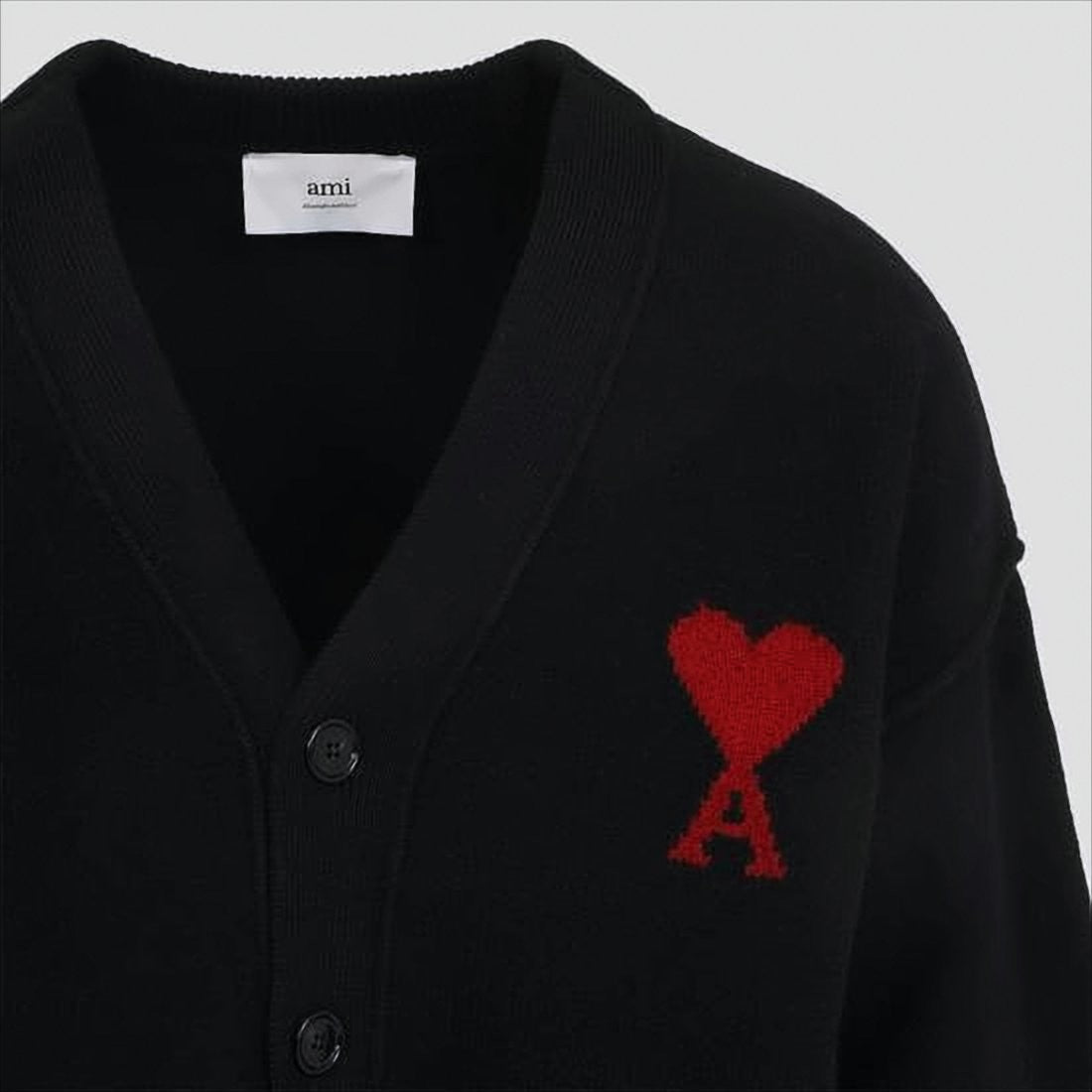 V-Neck Button-Down Wool Cardigan with Heart Embroidery