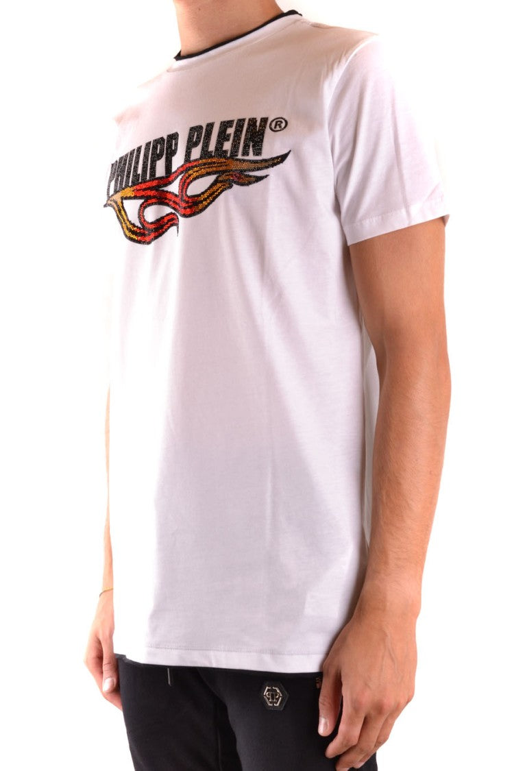 Graphic White T-Shirt With Flame Motifs