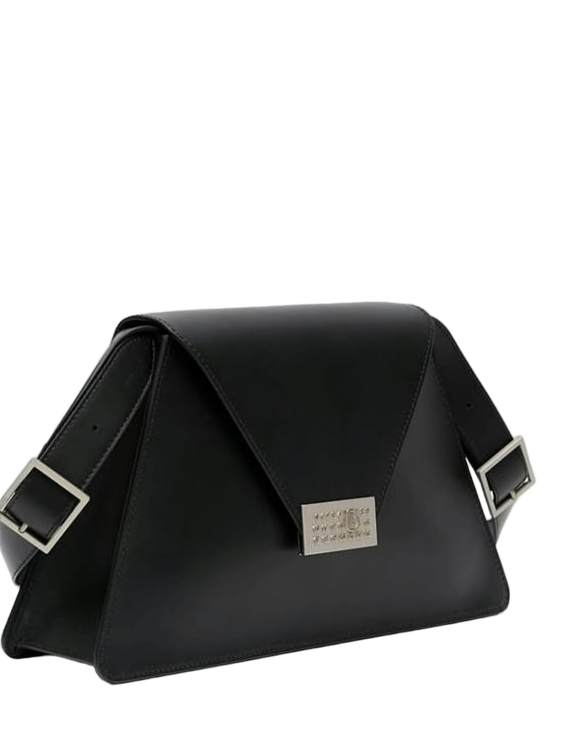 Structured Triangular Black Calf Leather Crossbody Bag