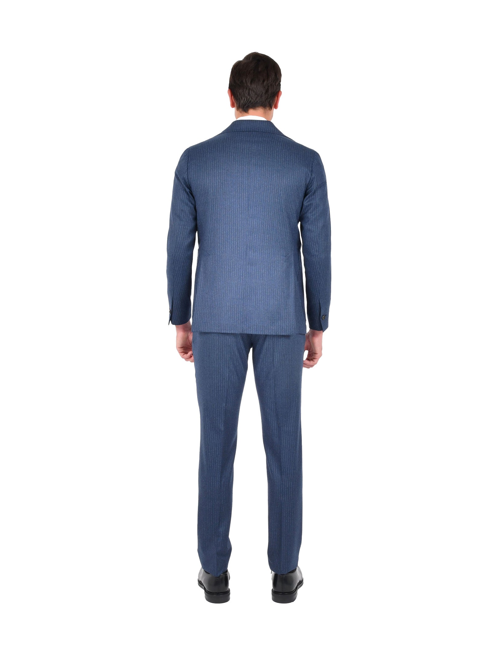 Pinstriped Blue Wool Suit With Tailored Blazer