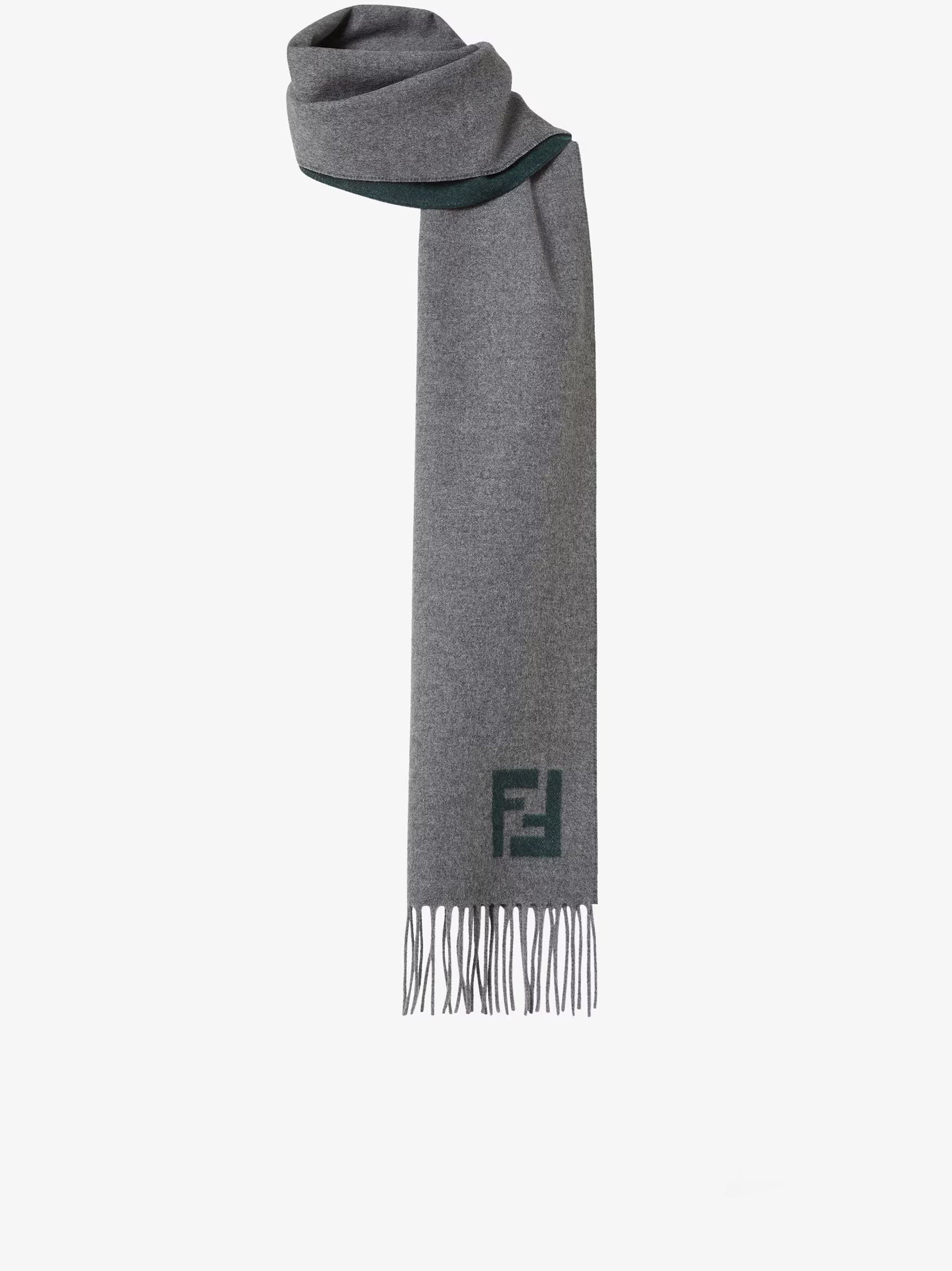 FF Double-Sided Grey Green Fringed Scarf