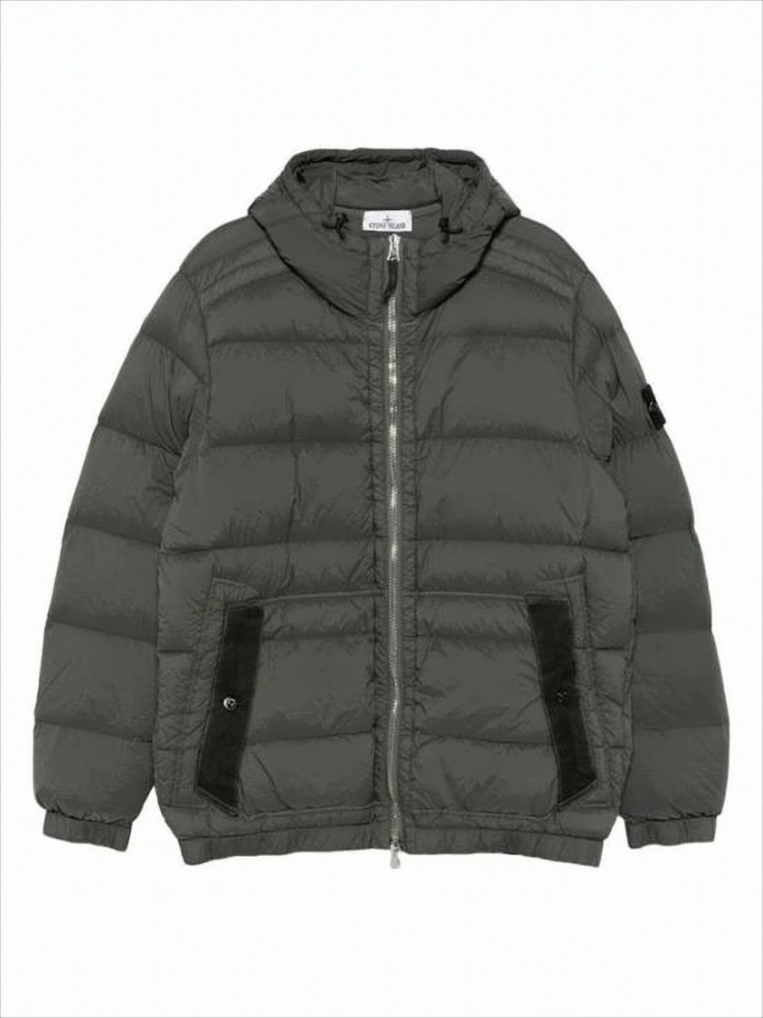 Quilted Hooded Down Jacket with Distinctive Patch Logo