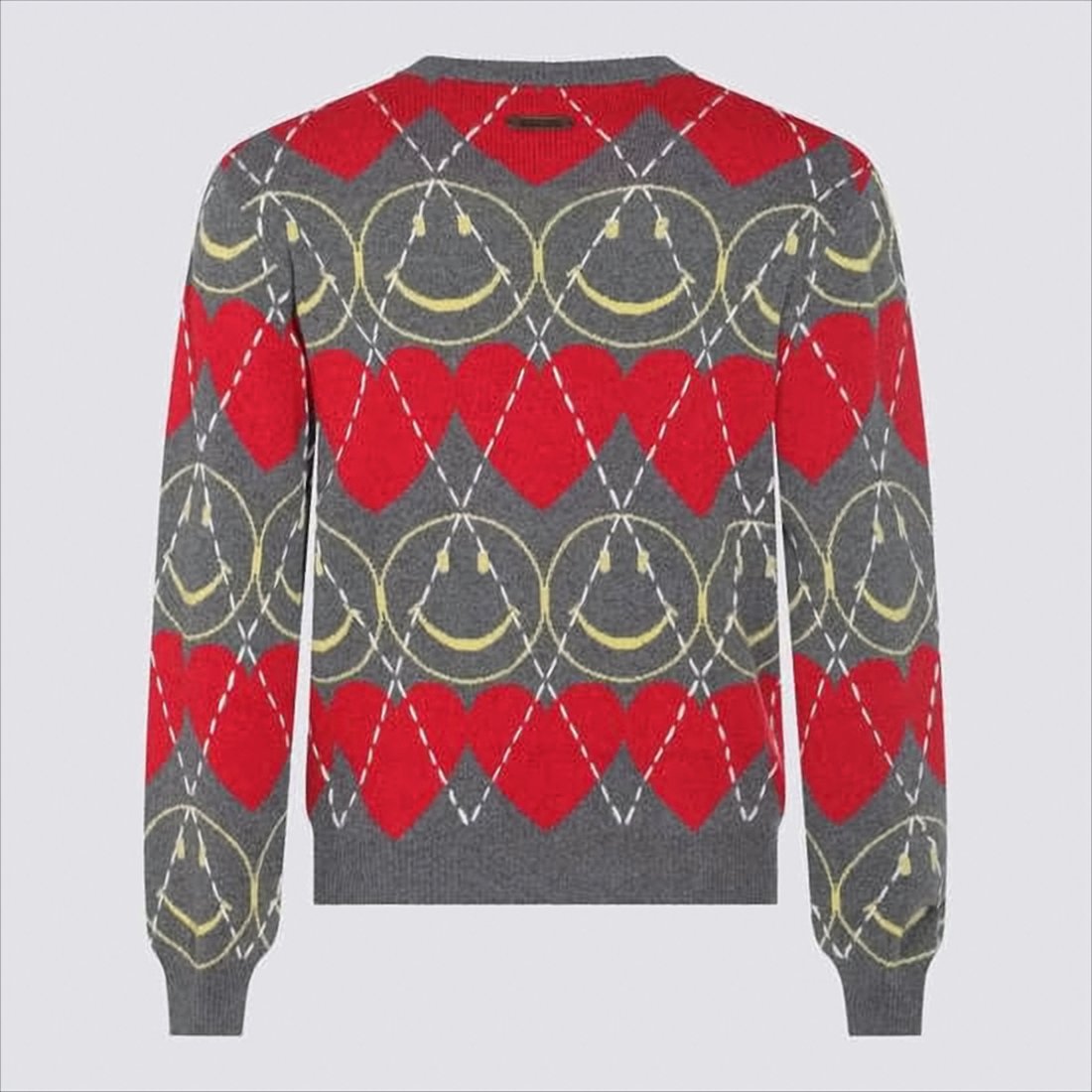 Grey Argyle Pattern Sweater with Playful Motifs