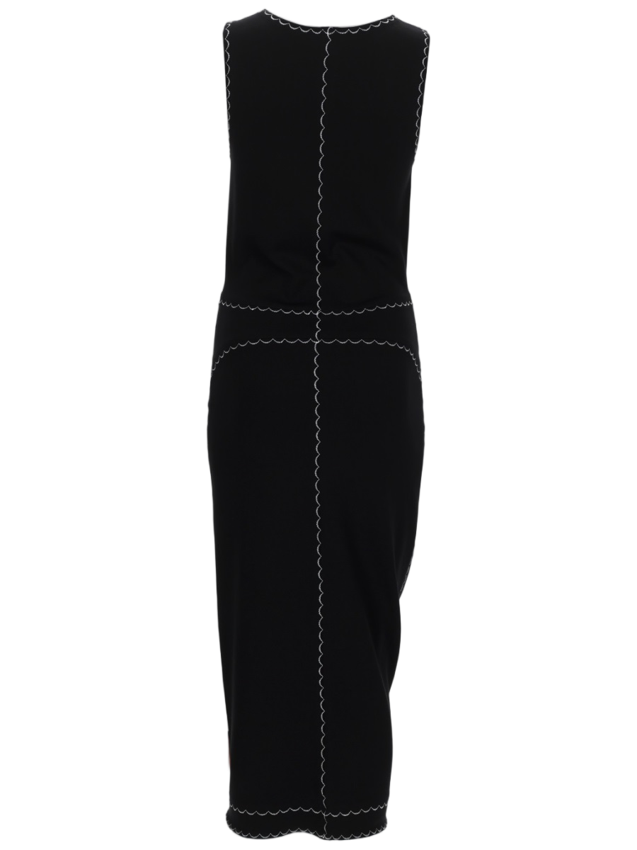 Knee-Length Dress with Scalloped Stitching and Front Closure