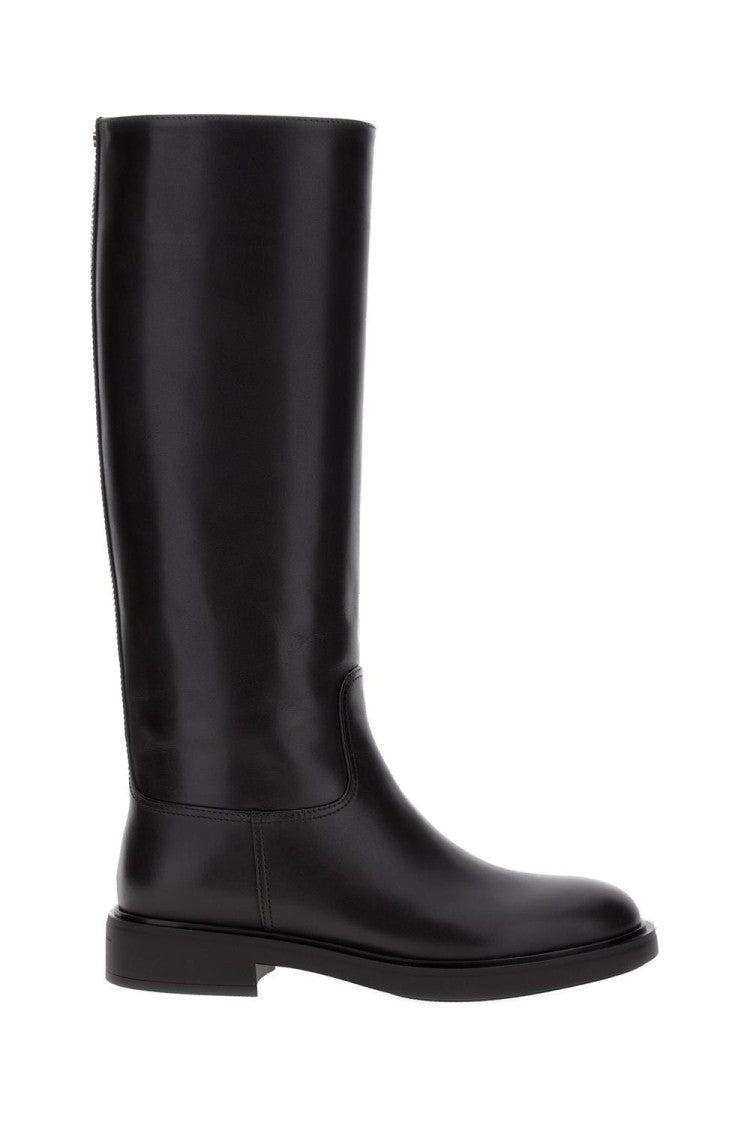 High Leather Boots With Gold Back Detail