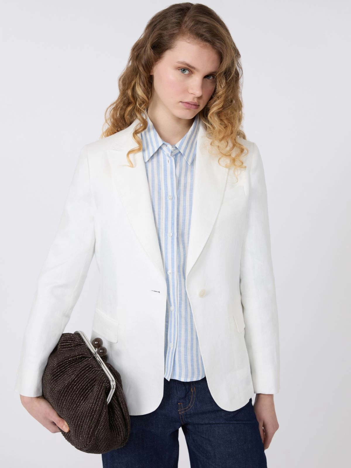 Tailored White Blazer and Flap Pockets
