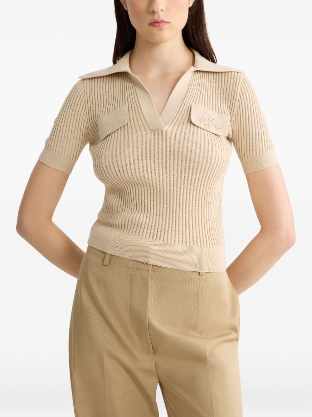 Tailored Short-Sleeved Sweater With Ribbed Texture