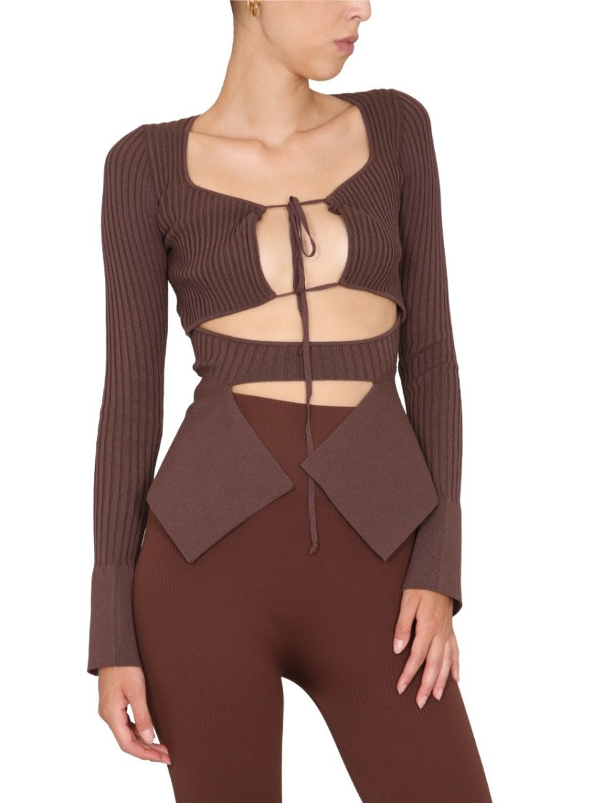 Fitted Ribbed Top With Wide Neckline