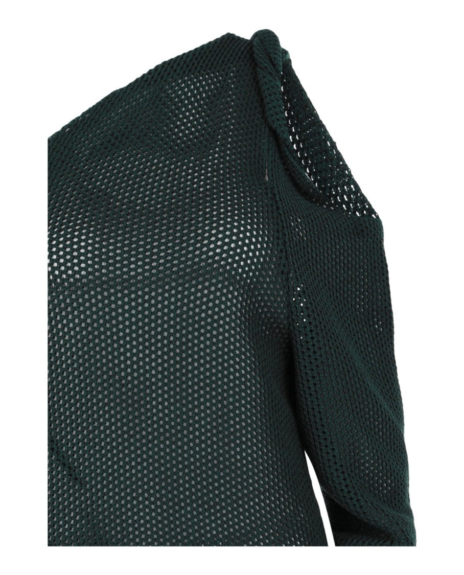 One-Shoulder Woven Knit Top