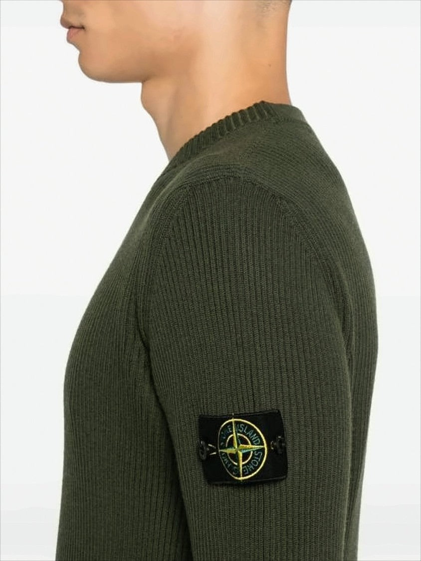 Ribbed Knit Wool Sweater with Iconic Patch Logo