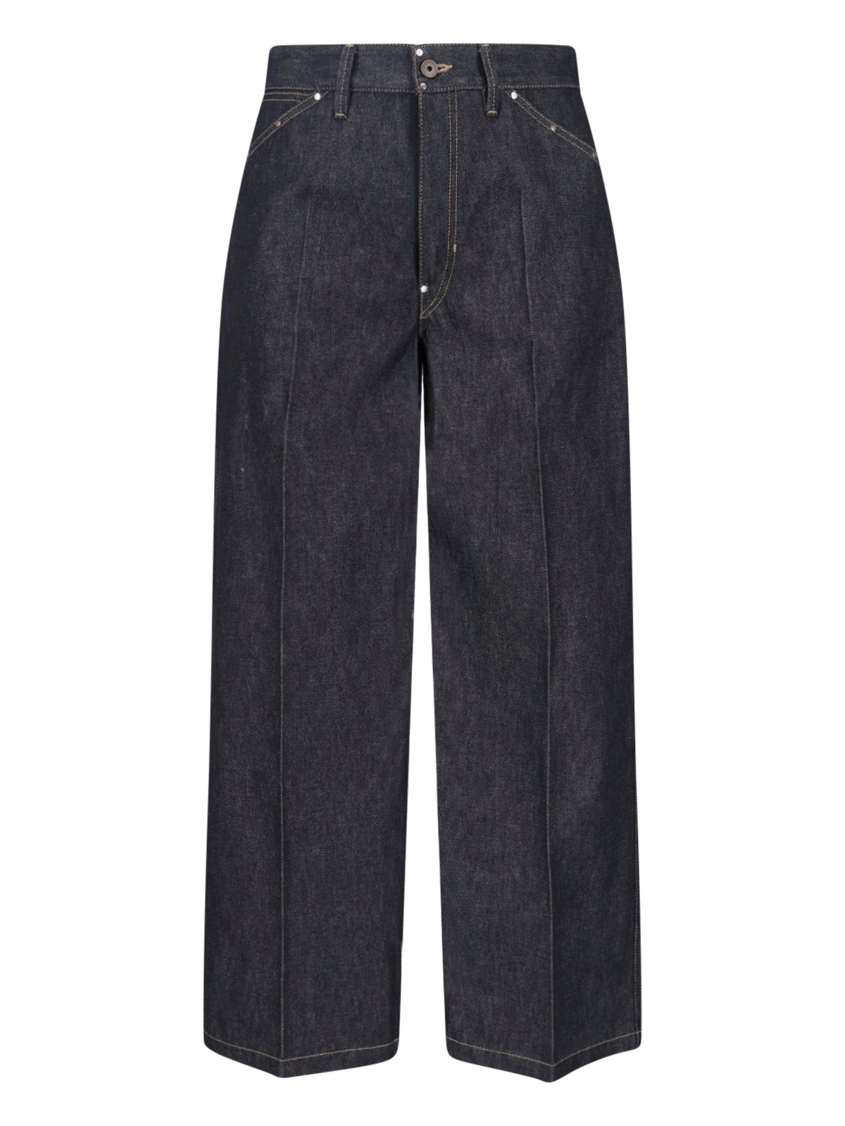 Grey Wide-Leg Studded Cotton Trousers