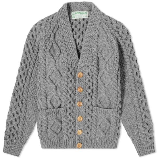 Cable Knit Cardigan With Shawl Collar And Wooden Buttons