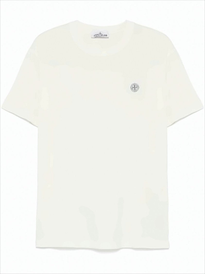 White Cotton Short-Sleeve T-Shirt with Logo Patch