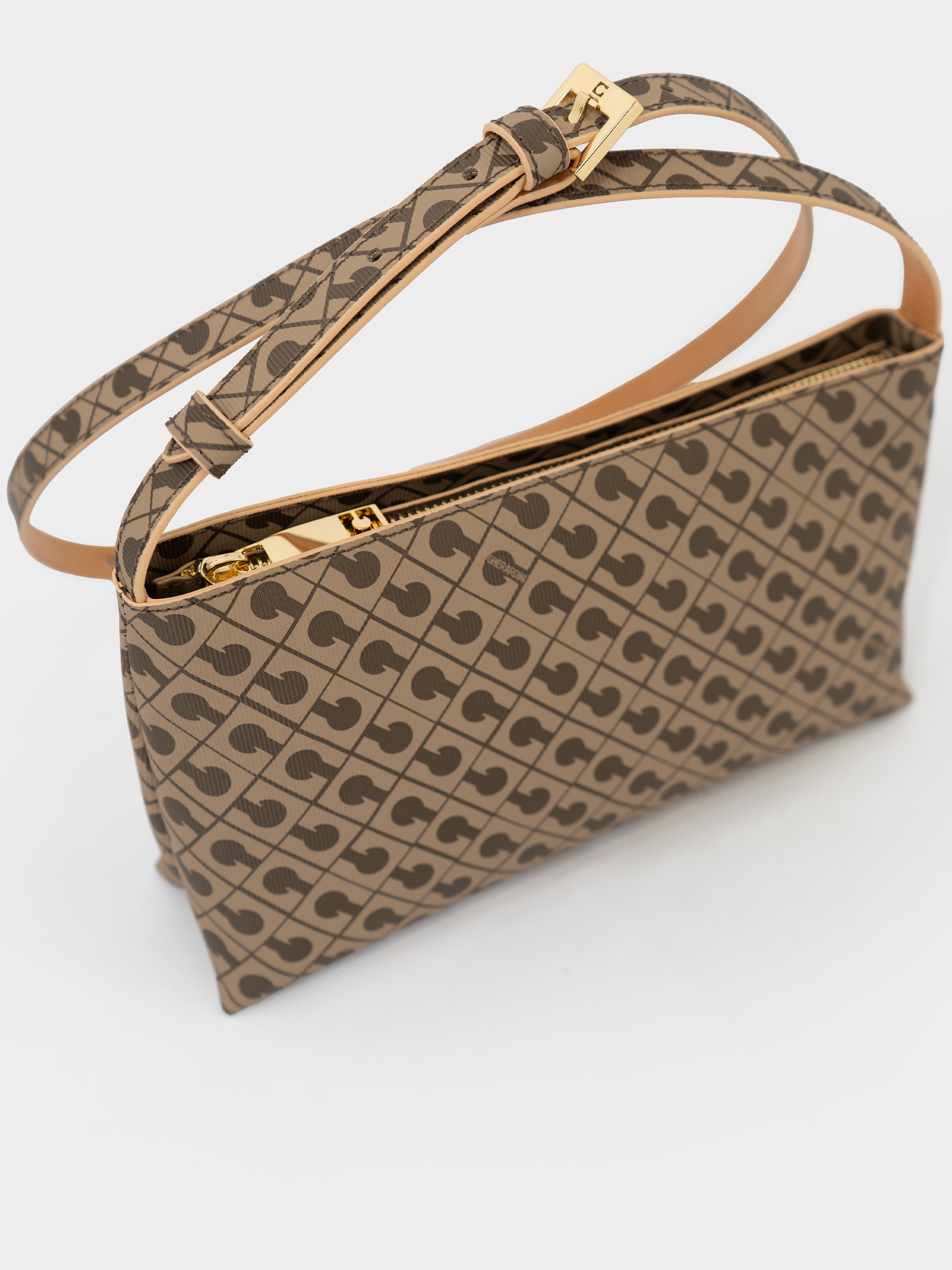 Rectangular Brown Geometric Pattern Crossbody Bag