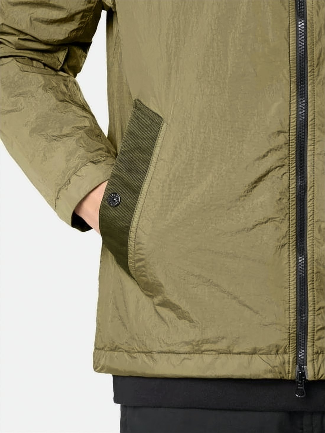 Crinkled Nylon Wind-Resistant Hooded Jacket