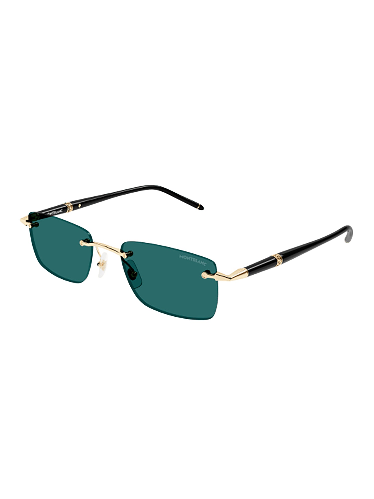 Rectangular Metallic-Metal Sunglasses with Green Lenses and Gold Accents