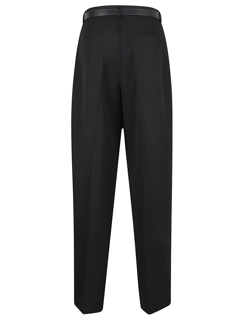 Pleat-Detail Straight Leg Trousers With Mid-Rise Waist