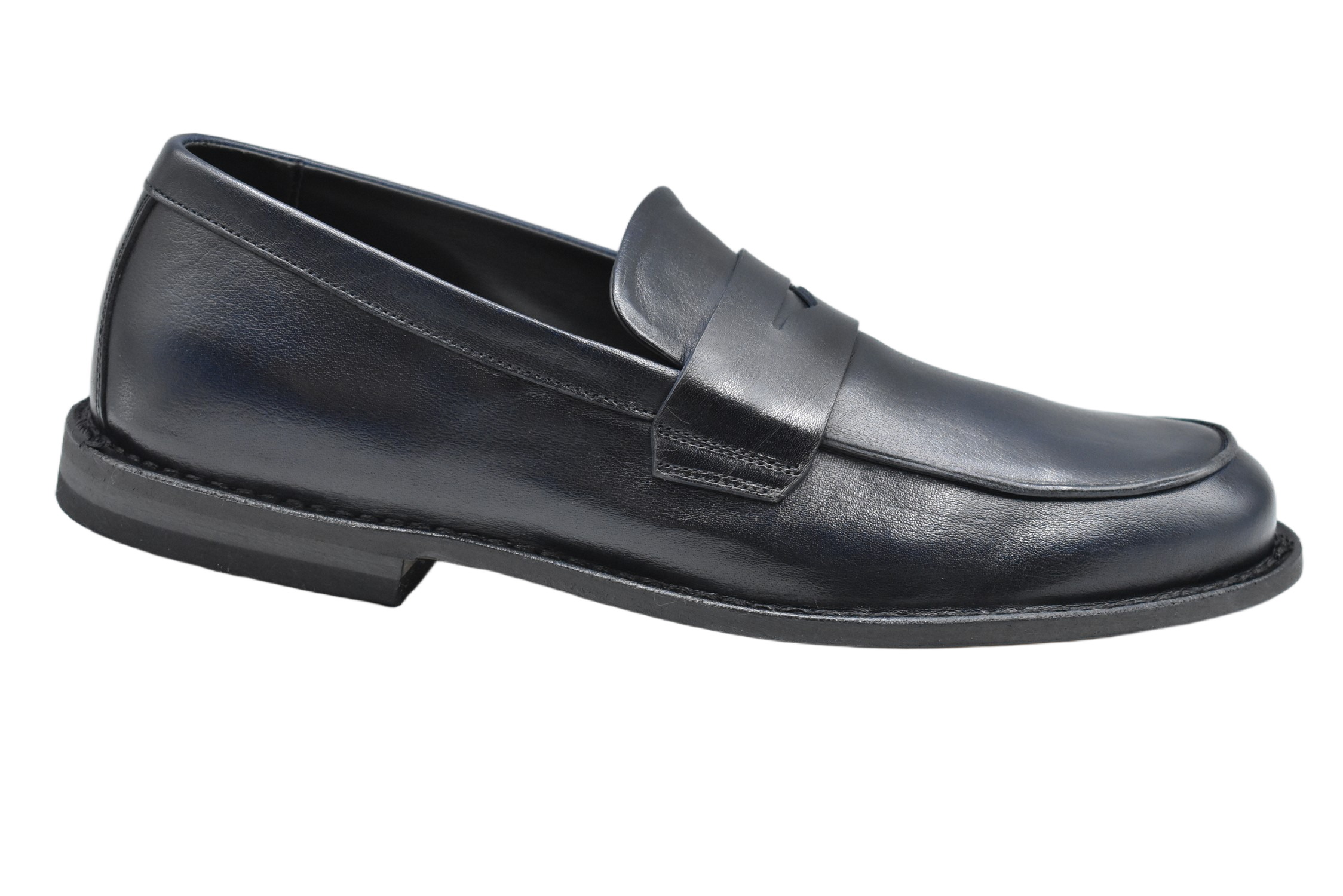 Navy Low-Cut Leather Loafers With Subtle Strap Detail
